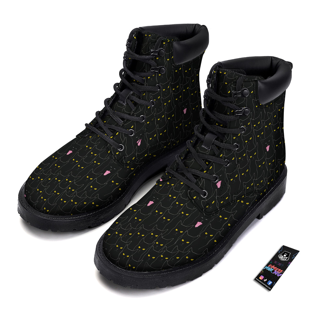 Black Cats Eyes Yellow Print Pattern Boots-grizzshop