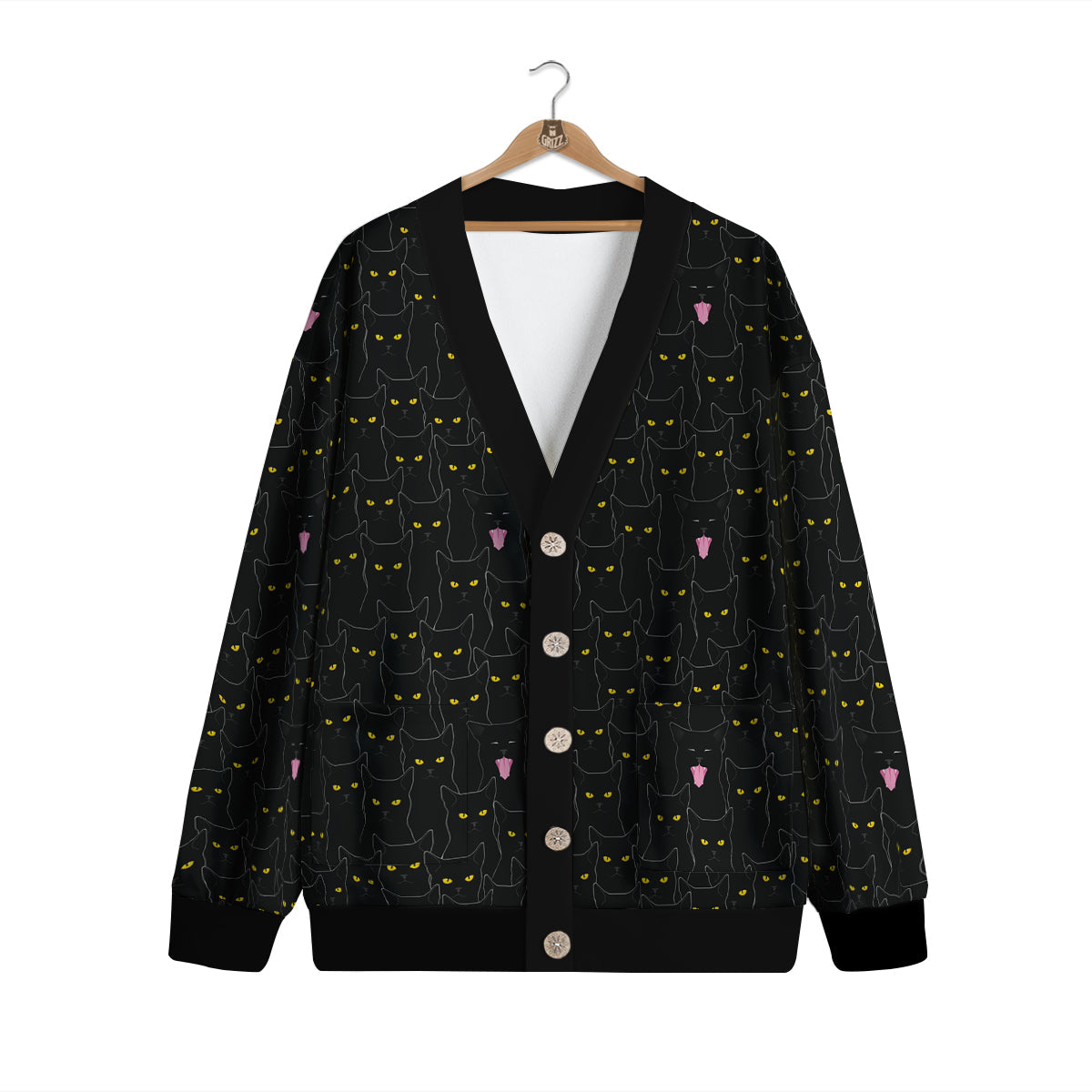 Black Cats Eyes Yellow Print Pattern Cardigan-grizzshop