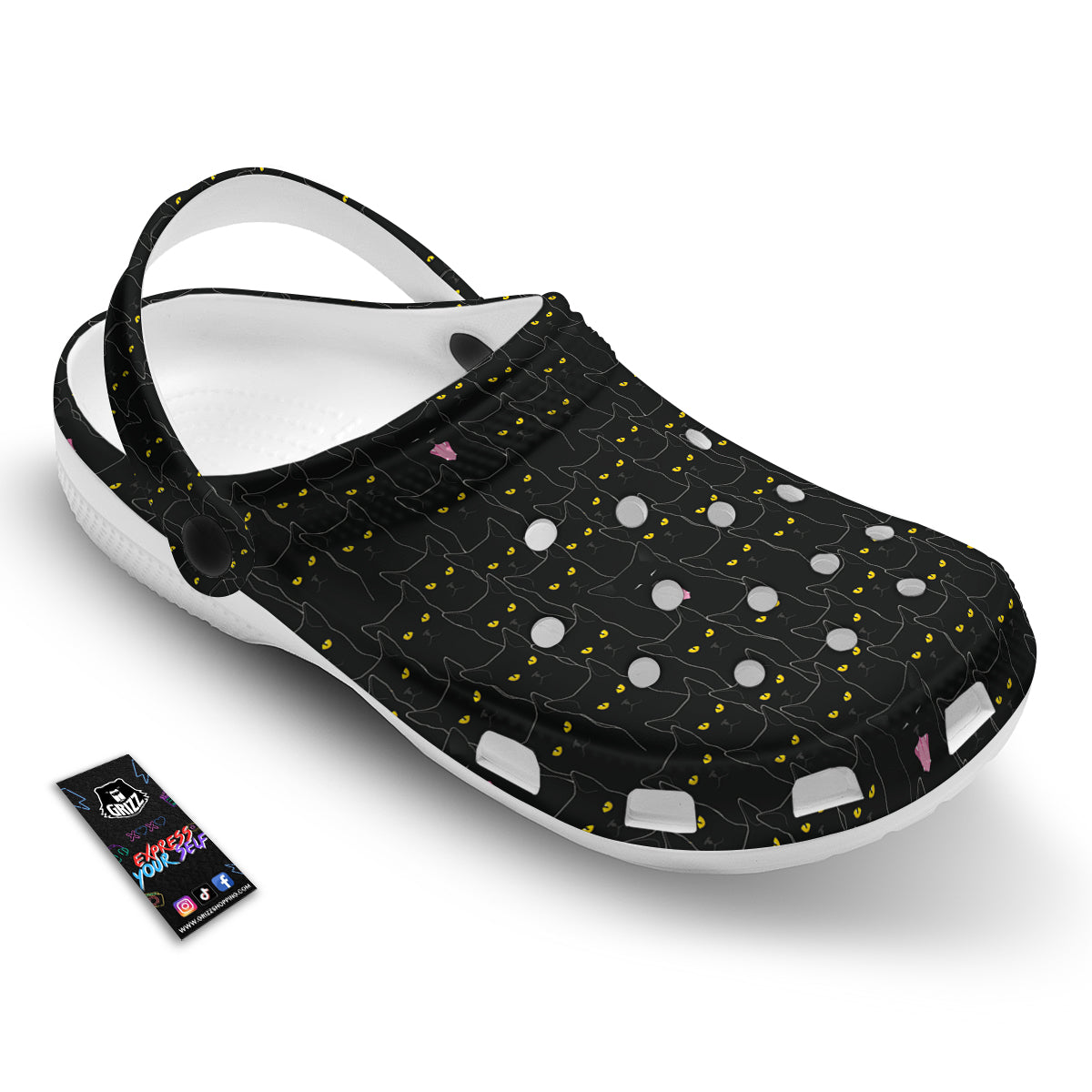 Black Cats Eyes Yellow Print Pattern Clog-grizzshop
