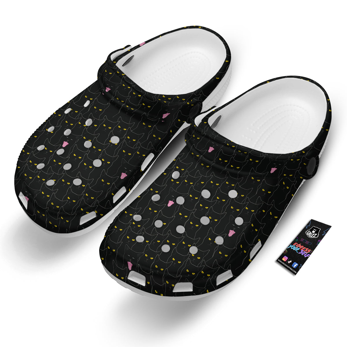 Black Cats Eyes Yellow Print Pattern Clog-grizzshop