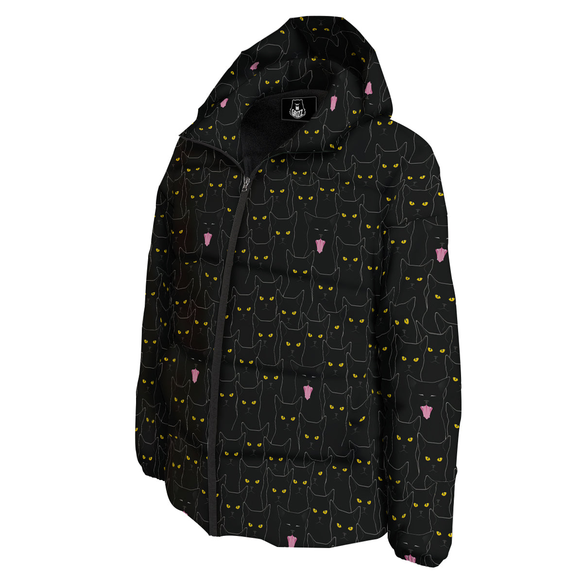 Black Cats Eyes Yellow Print Pattern Down Jacket-grizzshop