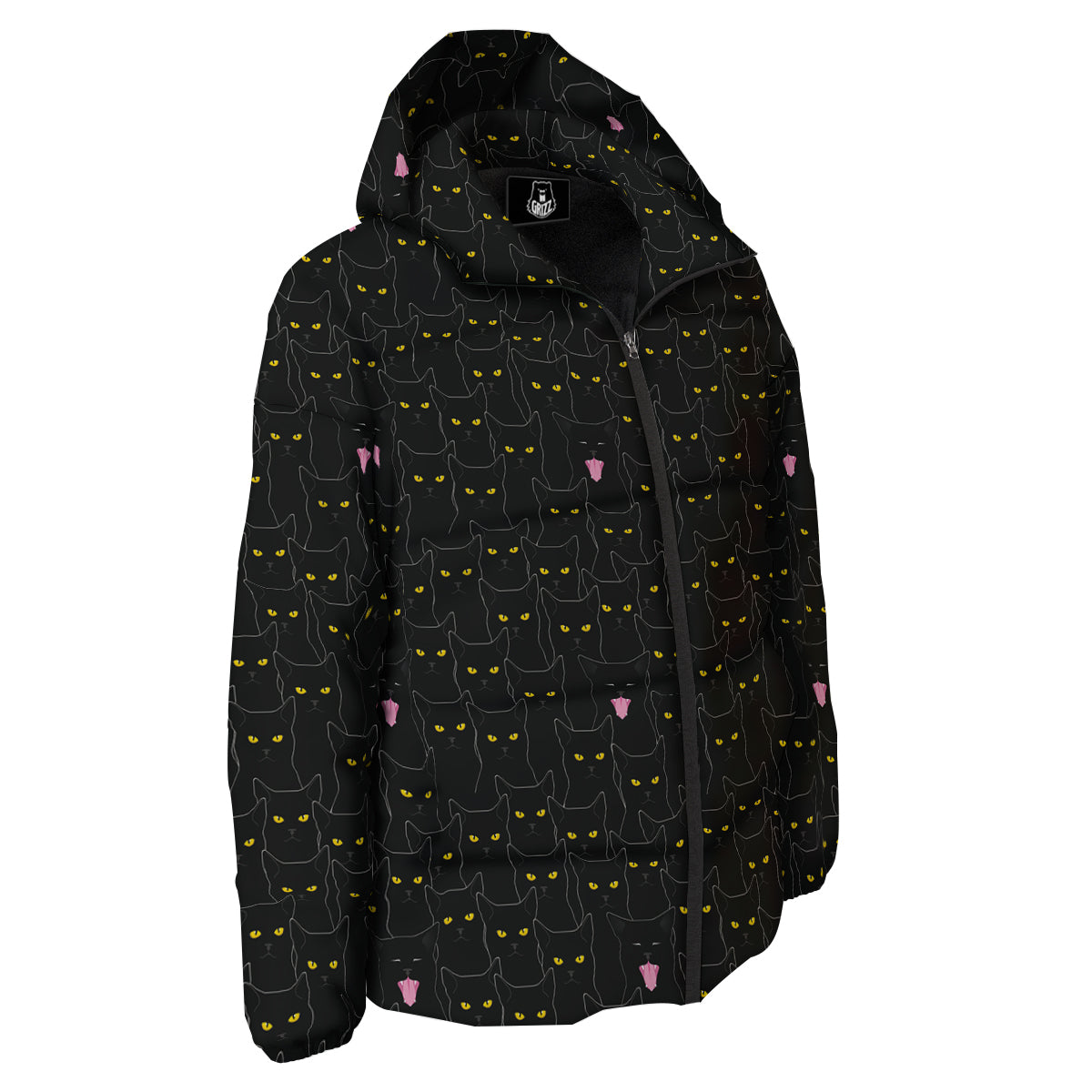 Black Cats Eyes Yellow Print Pattern Down Jacket-grizzshop
