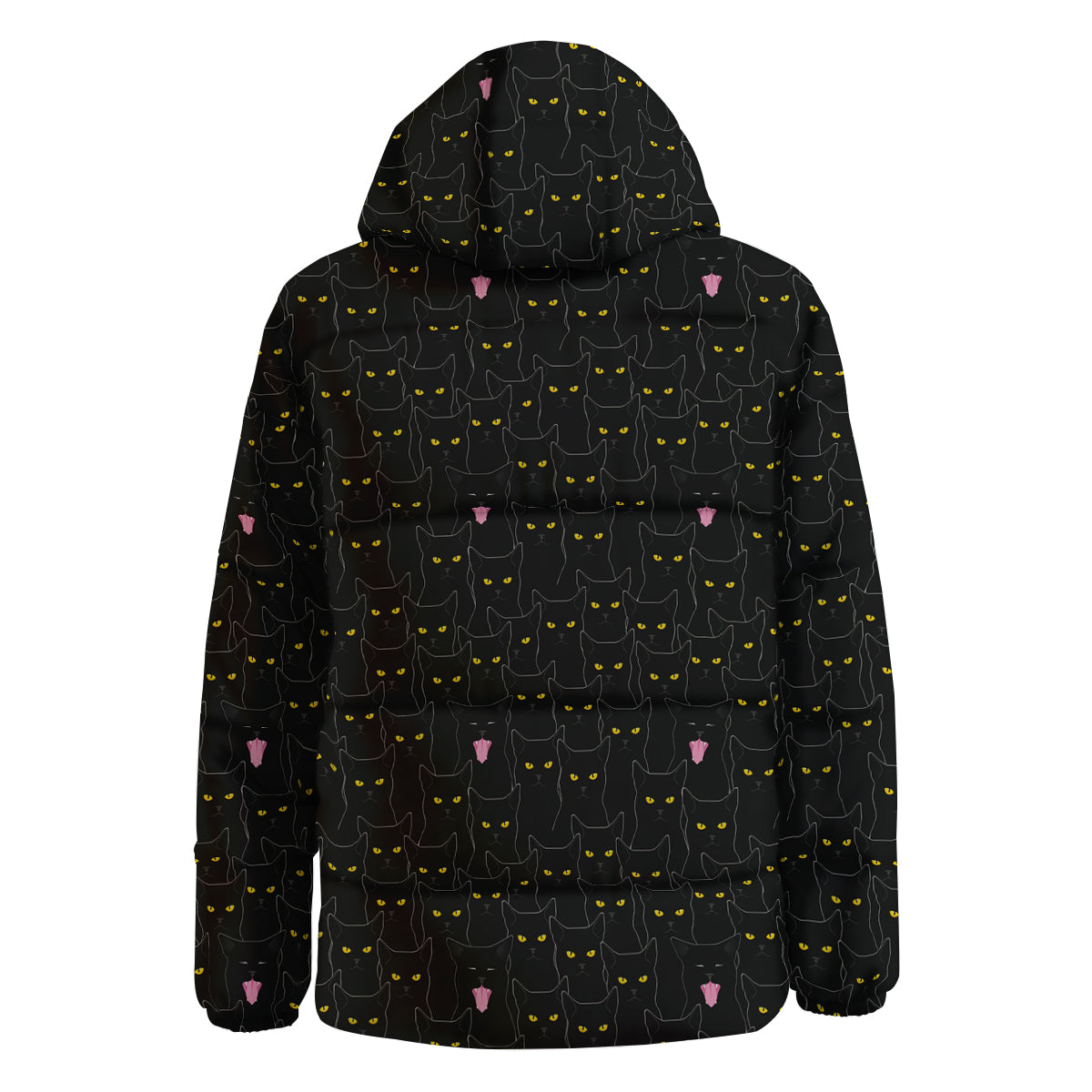 Black Cats Eyes Yellow Print Pattern Down Jacket-grizzshop