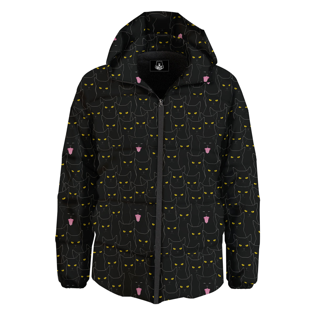 Black Cats Eyes Yellow Print Pattern Down Jacket-grizzshop