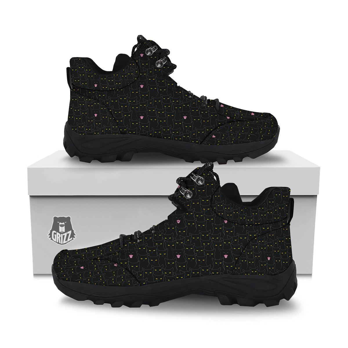 Black Cats Eyes Yellow Print Pattern Hiking Shoes-grizzshop