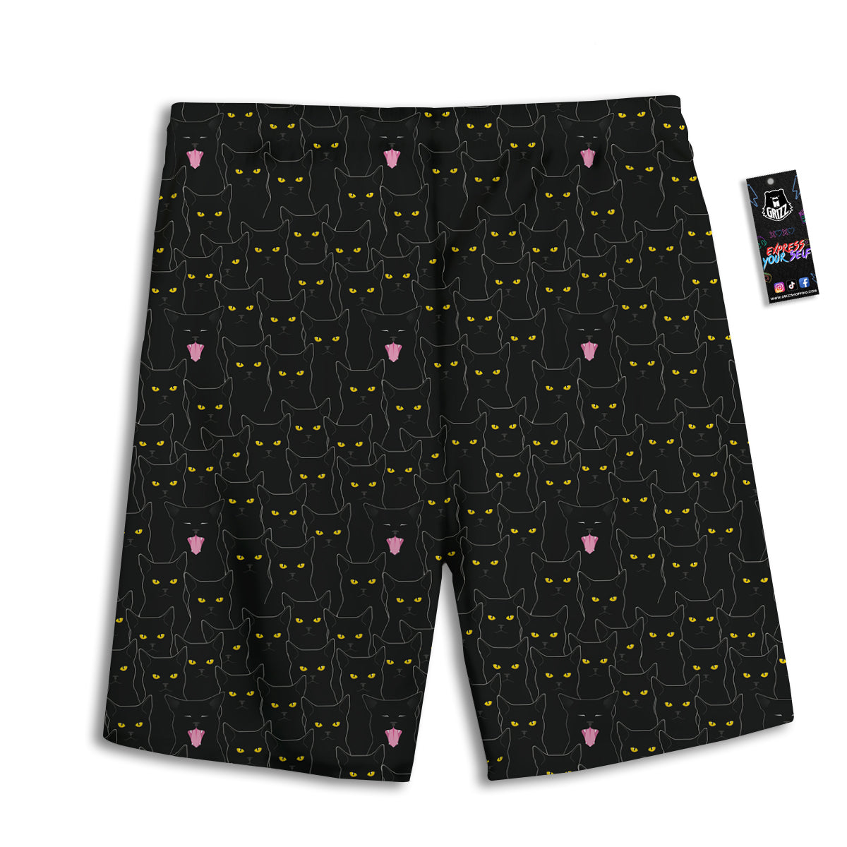 Black Cats Eyes Yellow Print Pattern Men's Athletic Shorts