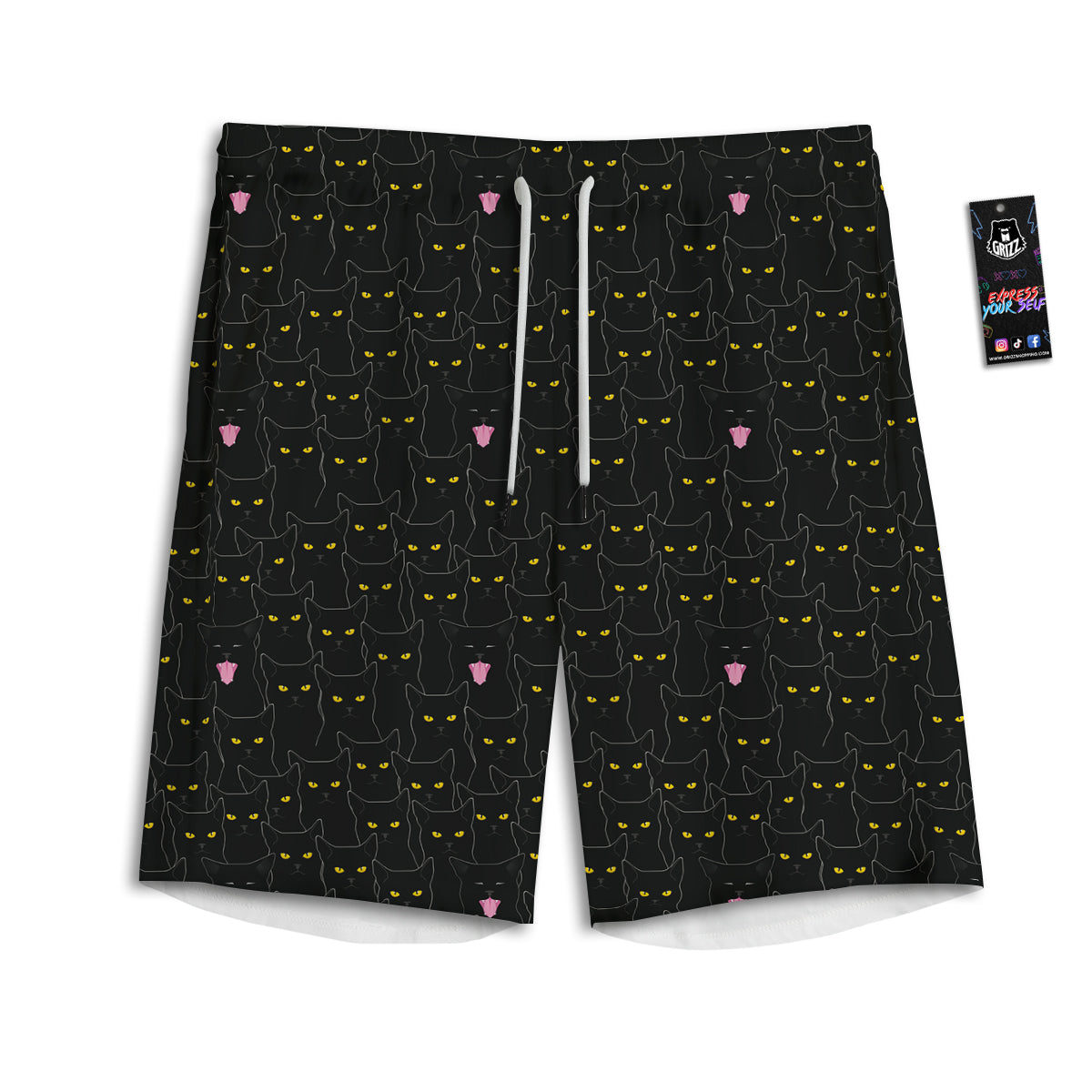 Black Cats Eyes Yellow Print Pattern Men's Athletic Shorts
