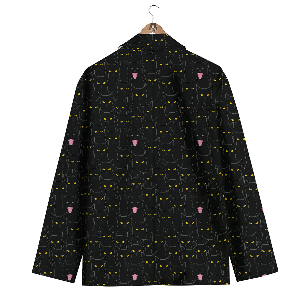 Black Cats Eyes Yellow Print Pattern Men's Blazer-grizzshop