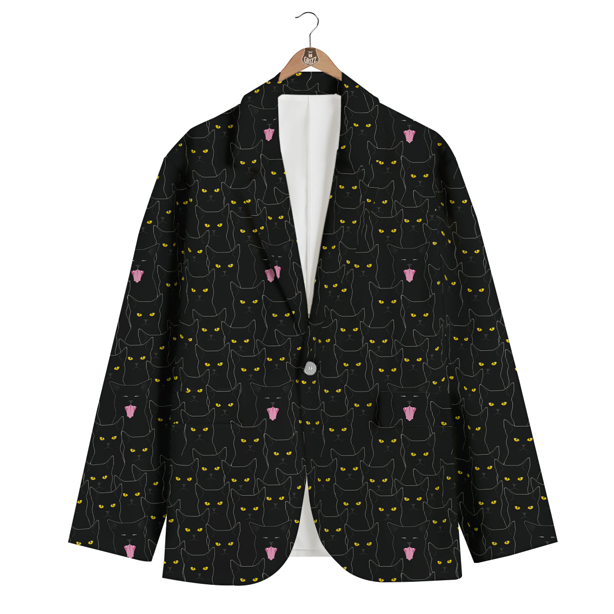 Black Cats Eyes Yellow Print Pattern Men's Blazer-grizzshop