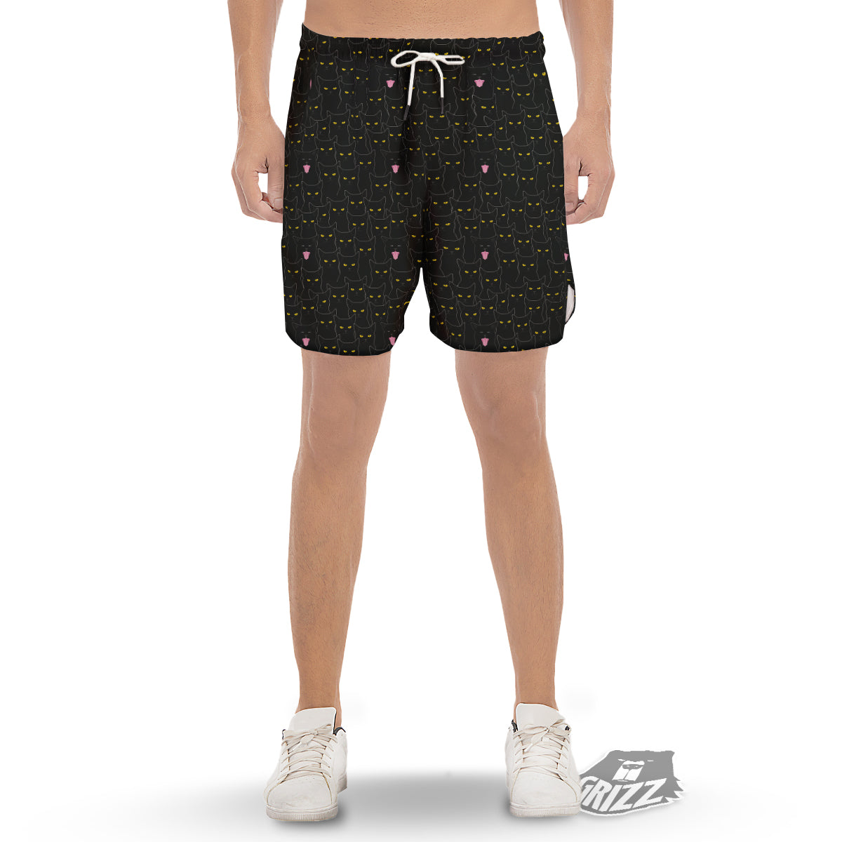 Black Cats Eyes Yellow Print Pattern Men's Gym Shorts-grizzshop