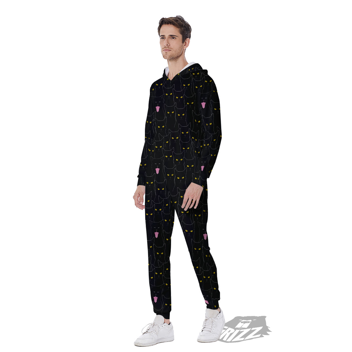 Black Cats Eyes Yellow Print Pattern Men's Jumpsuit-grizzshop