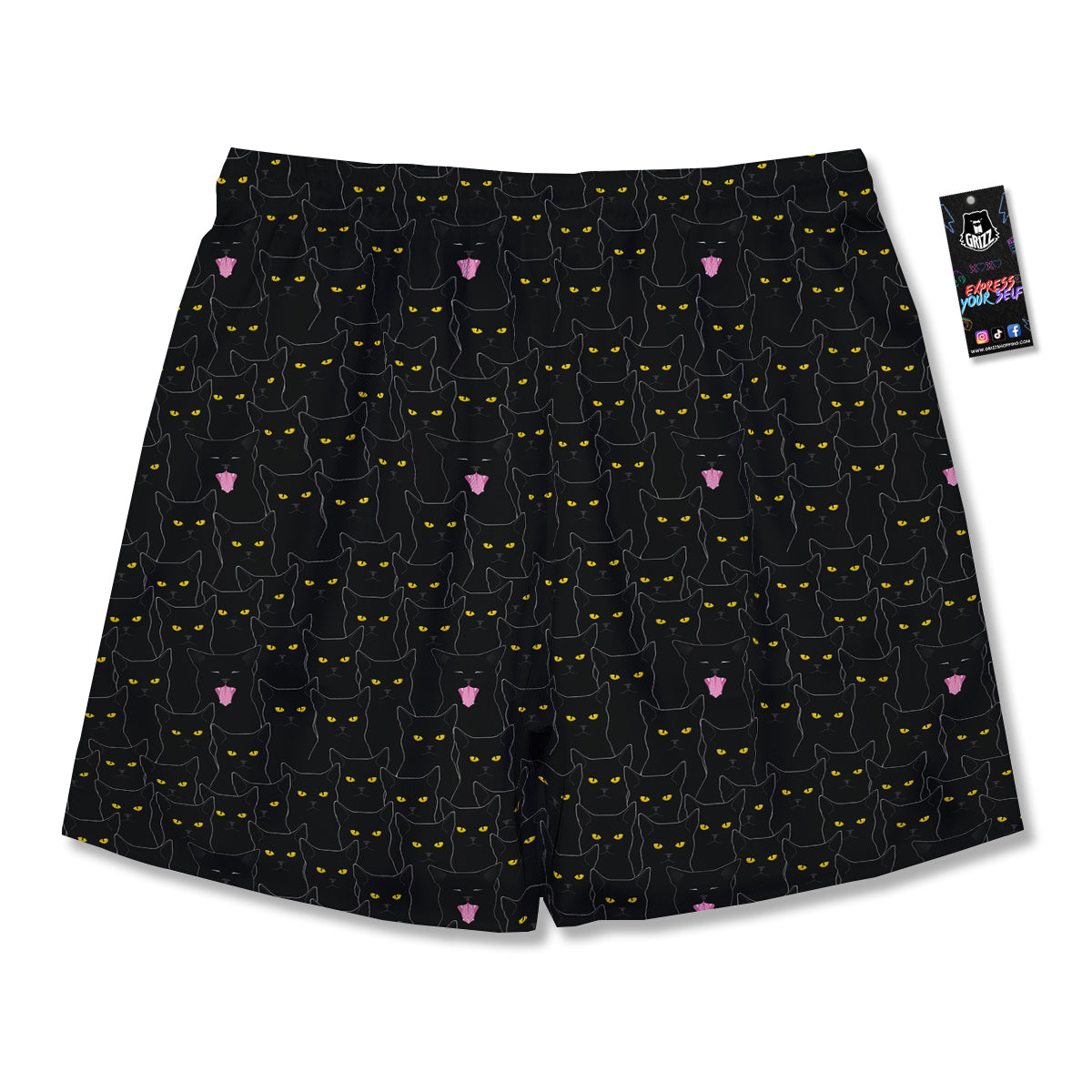 Black Cats Eyes Yellow Print Pattern Men's Running Shorts-grizzshop