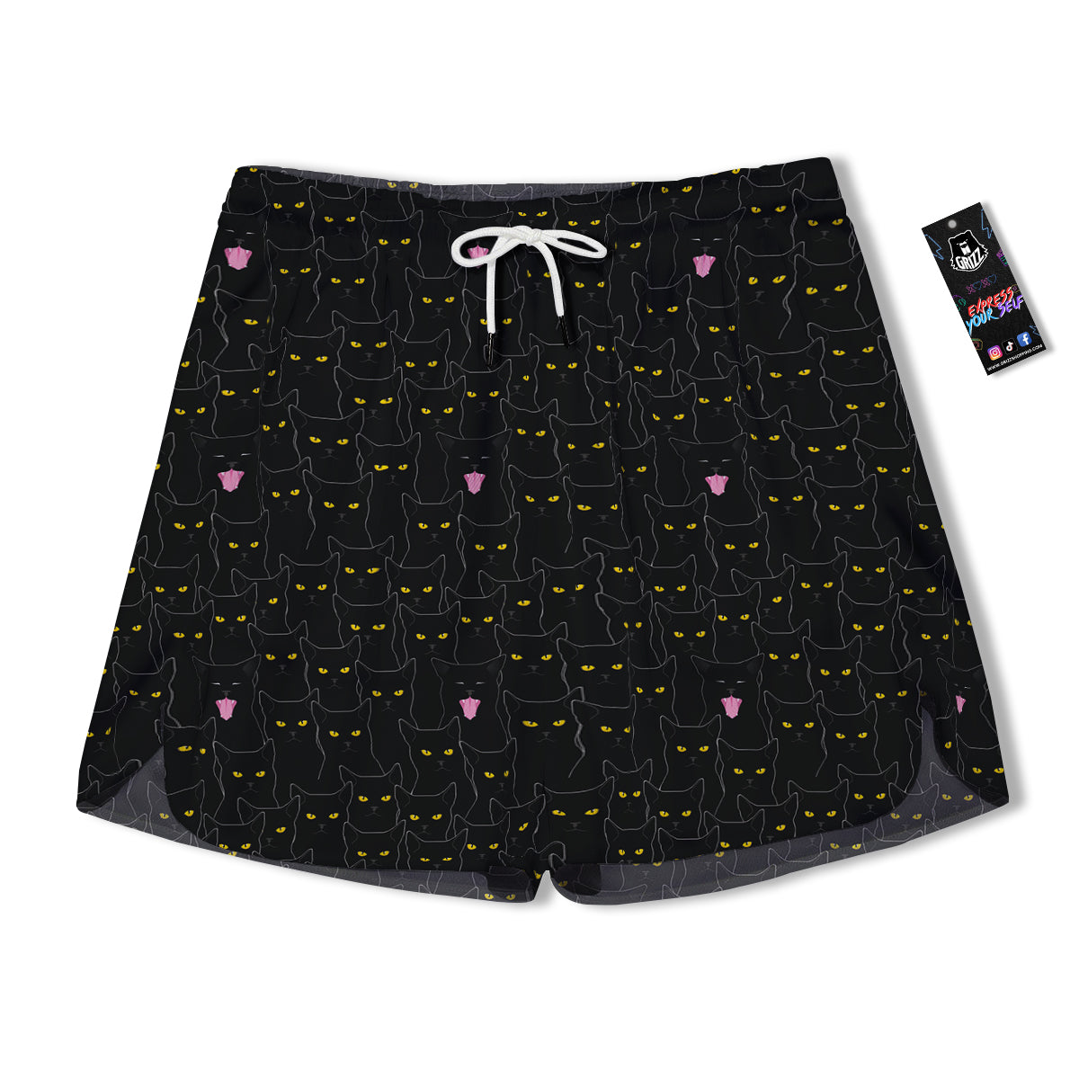 Black Cats Eyes Yellow Print Pattern Men's Running Shorts-grizzshop