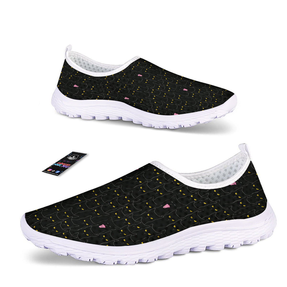 Black Cats Eyes Yellow Print Pattern Nurse Shoes-grizzshop