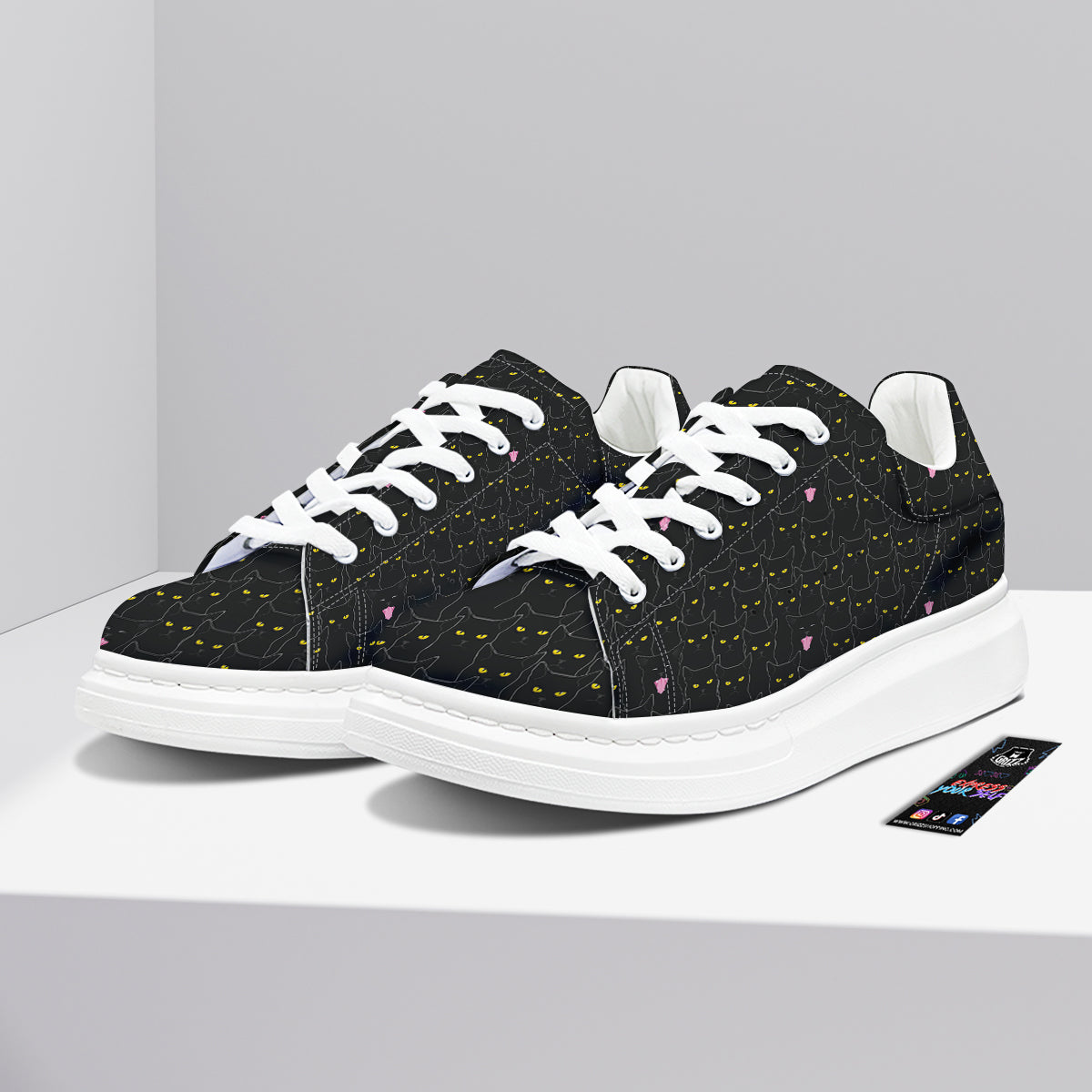 Black Cats Eyes Yellow Print Pattern Platform Shoes-grizzshop