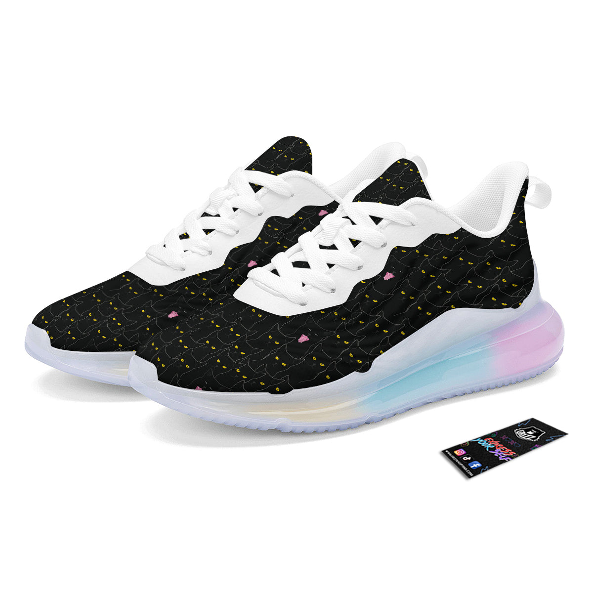 Black Cats Eyes Yellow Print Pattern Running Sneakers-grizzshop
