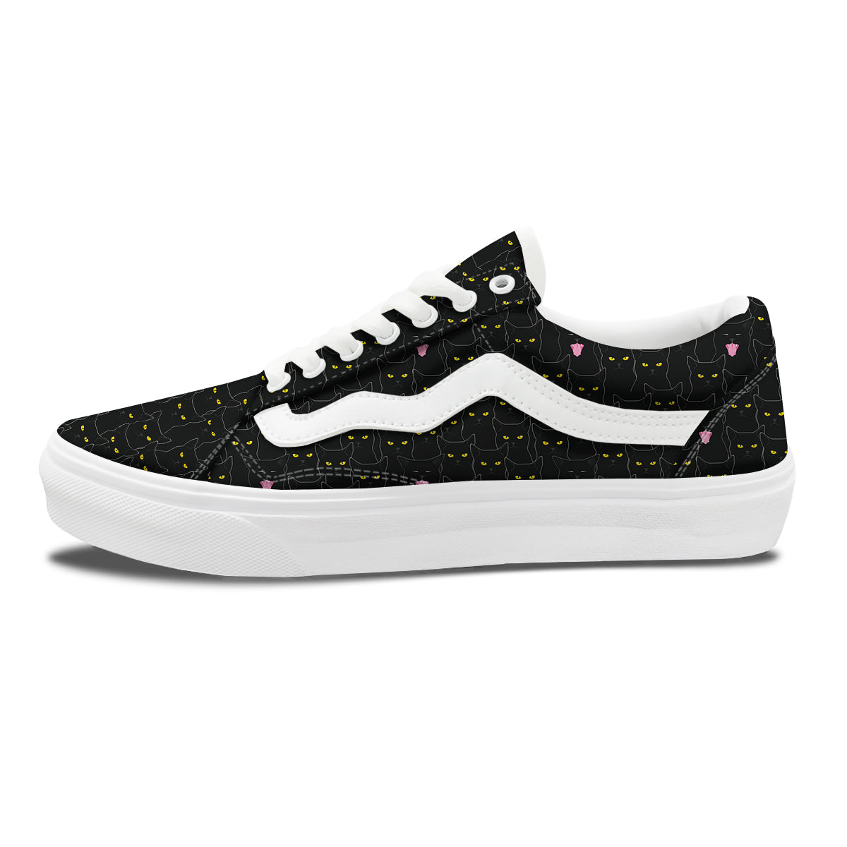 Black Cats Eyes Yellow Print Pattern Skate Shoes-grizzshop