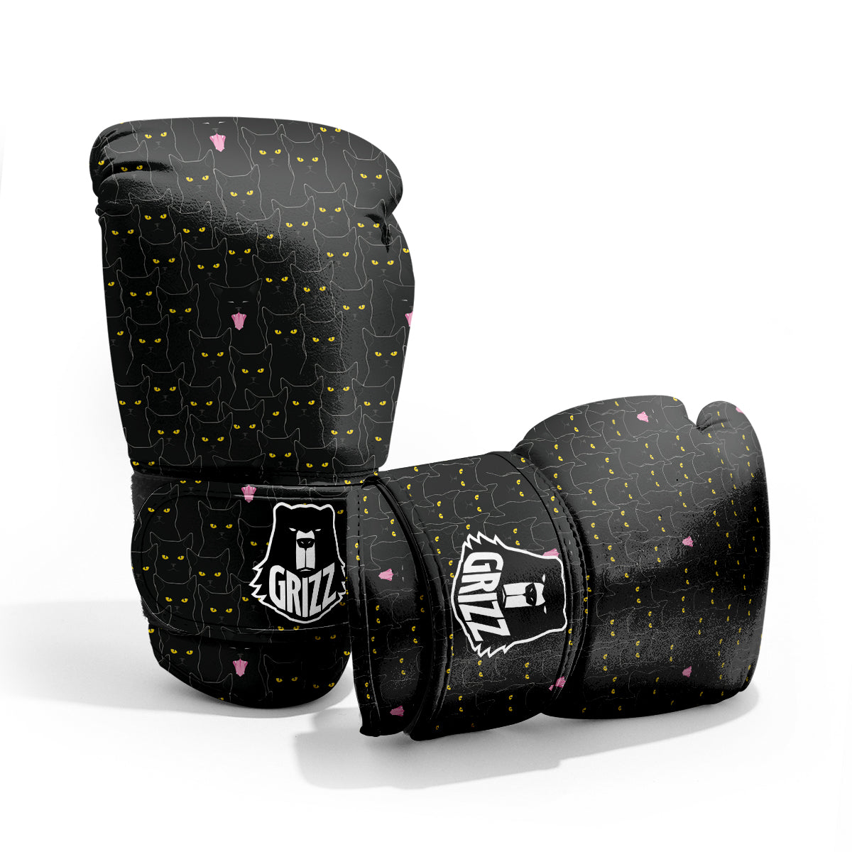 Black Cats Eyes Yellow Print Pattern Pro Boxing Glove