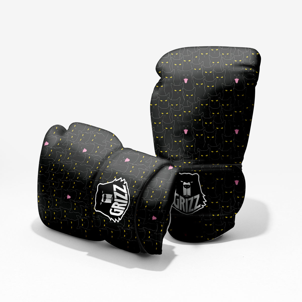 Black Cats Eyes Yellow Print Pattern Pro Boxing Glove