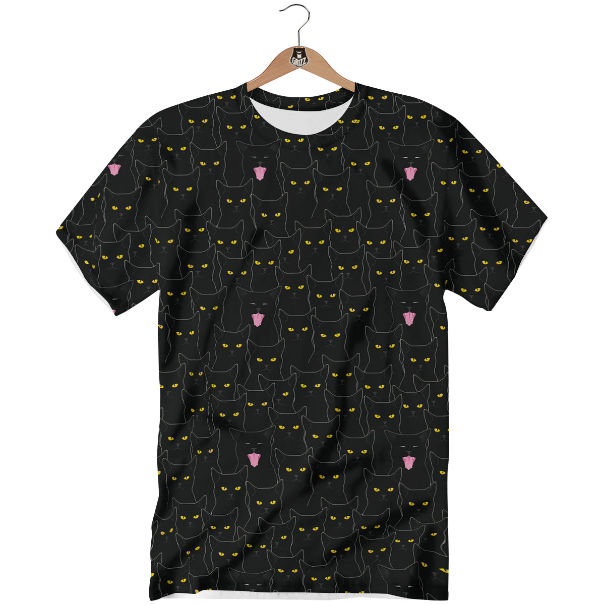 Black Cats Eyes Yellow Print Pattern T-Shirt-grizzshop