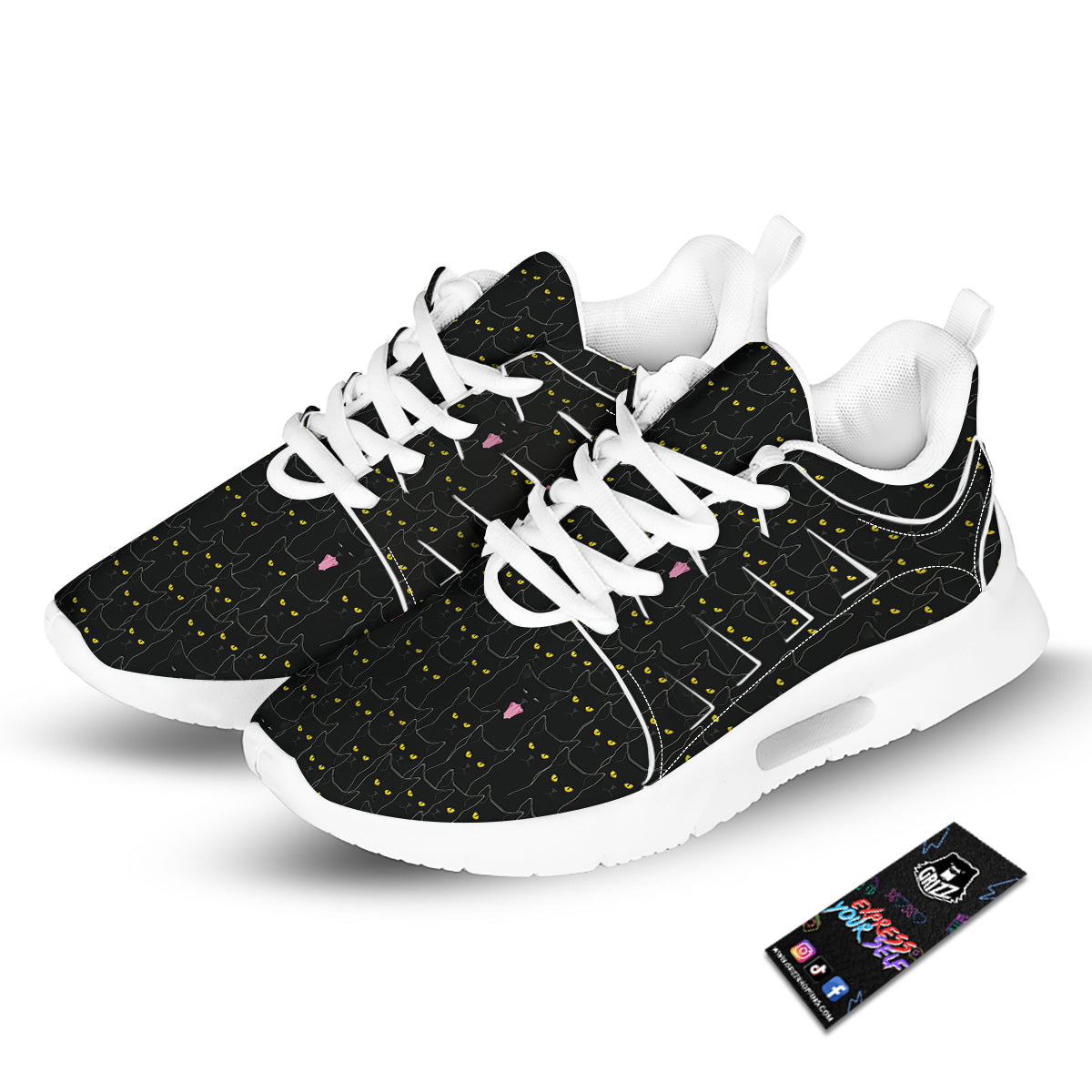 Black Cats Eyes Yellow Print Pattern Tennis Shoes-grizzshop