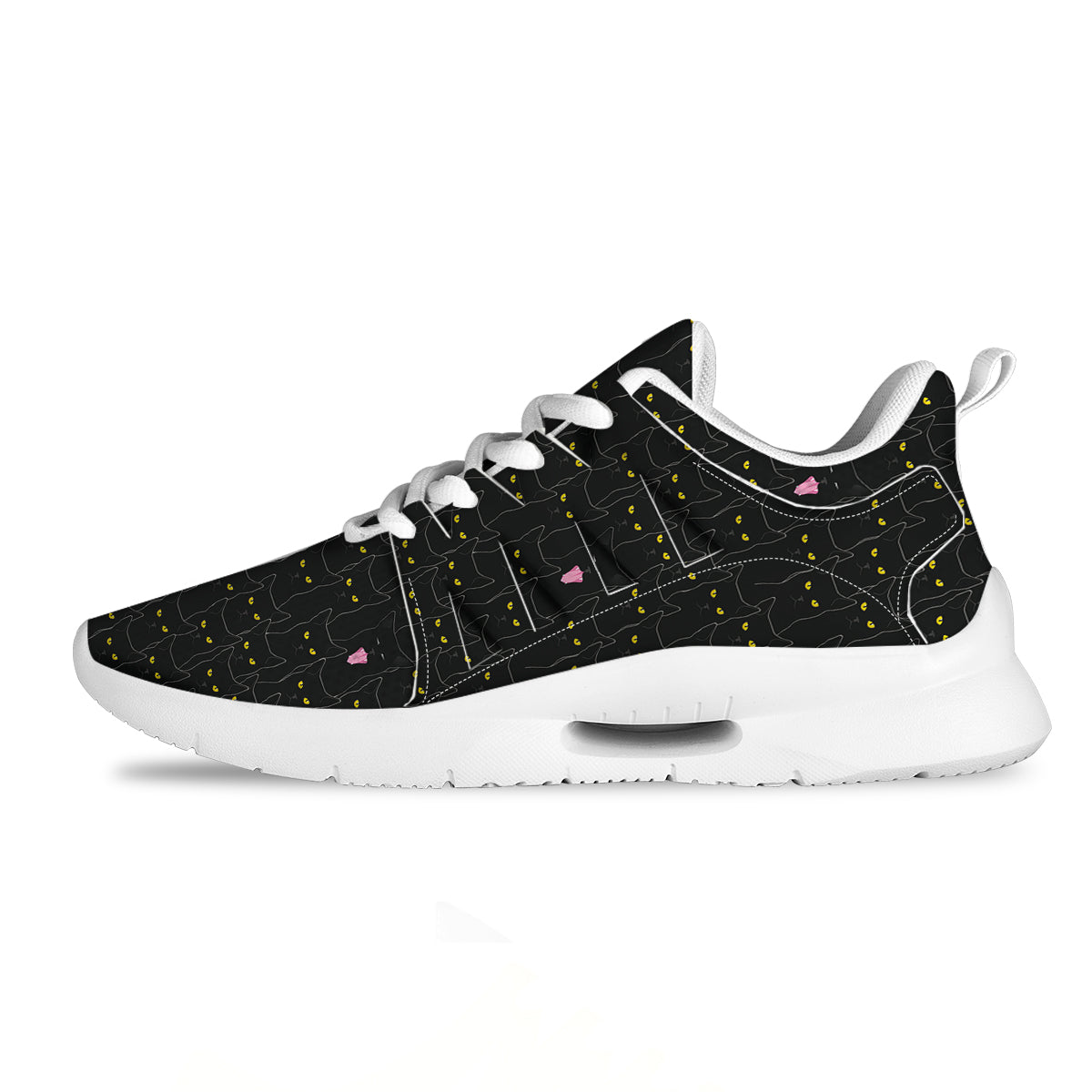 Black Cats Eyes Yellow Print Pattern Tennis Shoes-grizzshop