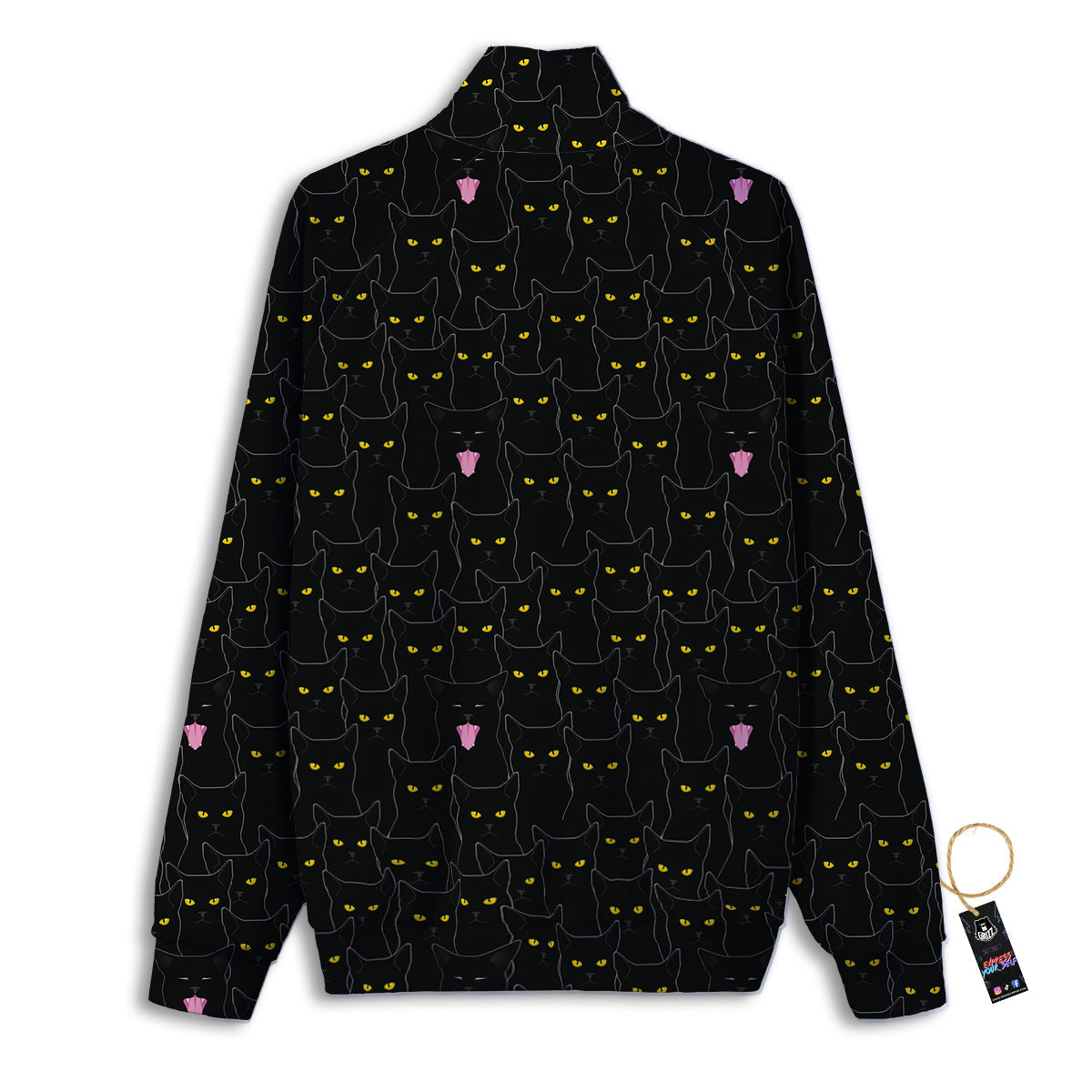 Black Cats Eyes Yellow Print Pattern Track Jacket-grizzshop