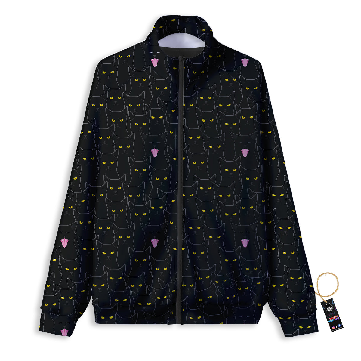Black Cats Eyes Yellow Print Pattern Track Jacket-grizzshop