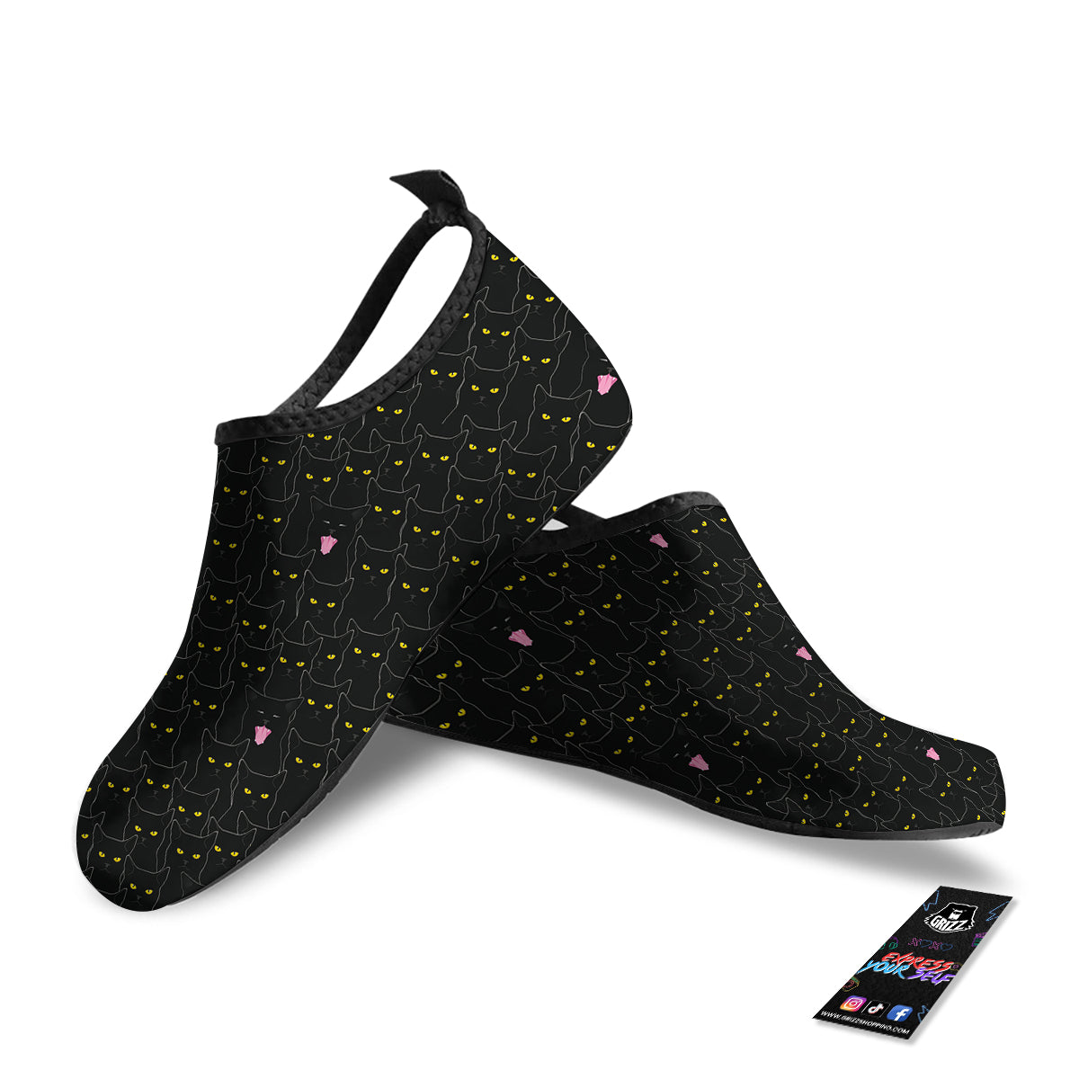 Black Cats Eyes Yellow Print Pattern Water Shoes-grizzshop