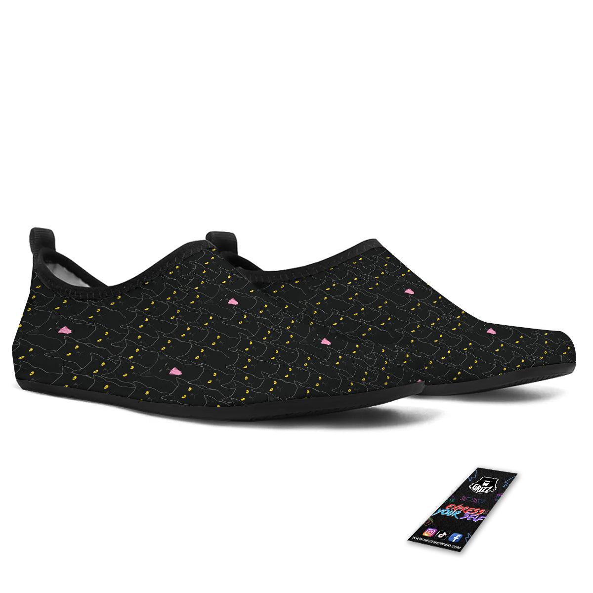 Black Cats Eyes Yellow Print Pattern Water Shoes-grizzshop
