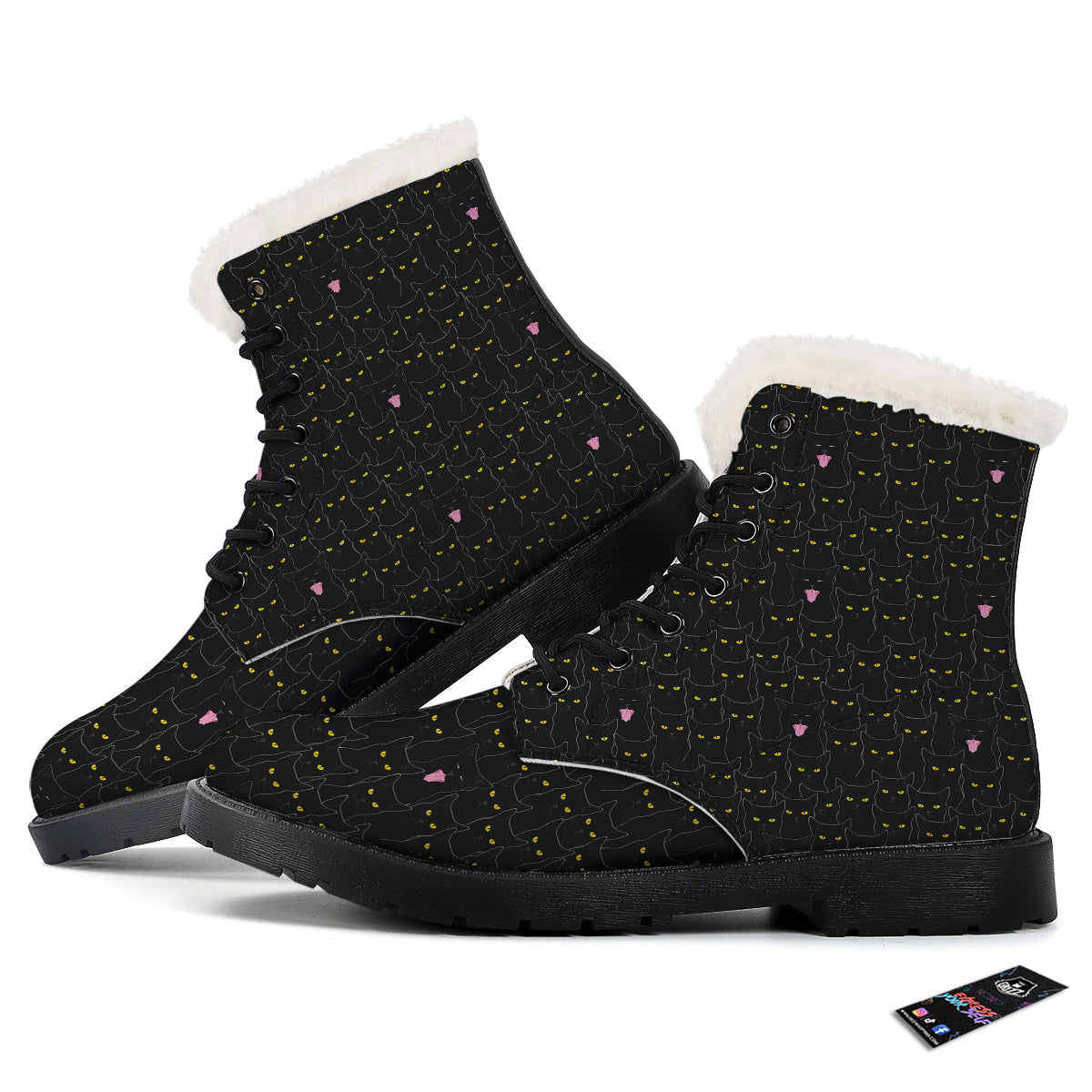 Black Cats Eyes Yellow Print Pattern Winter Boots-grizzshop