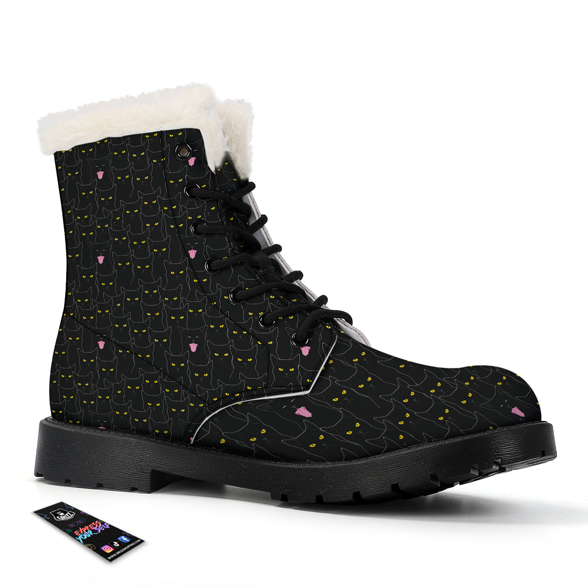 Black Cats Eyes Yellow Print Pattern Winter Boots-grizzshop