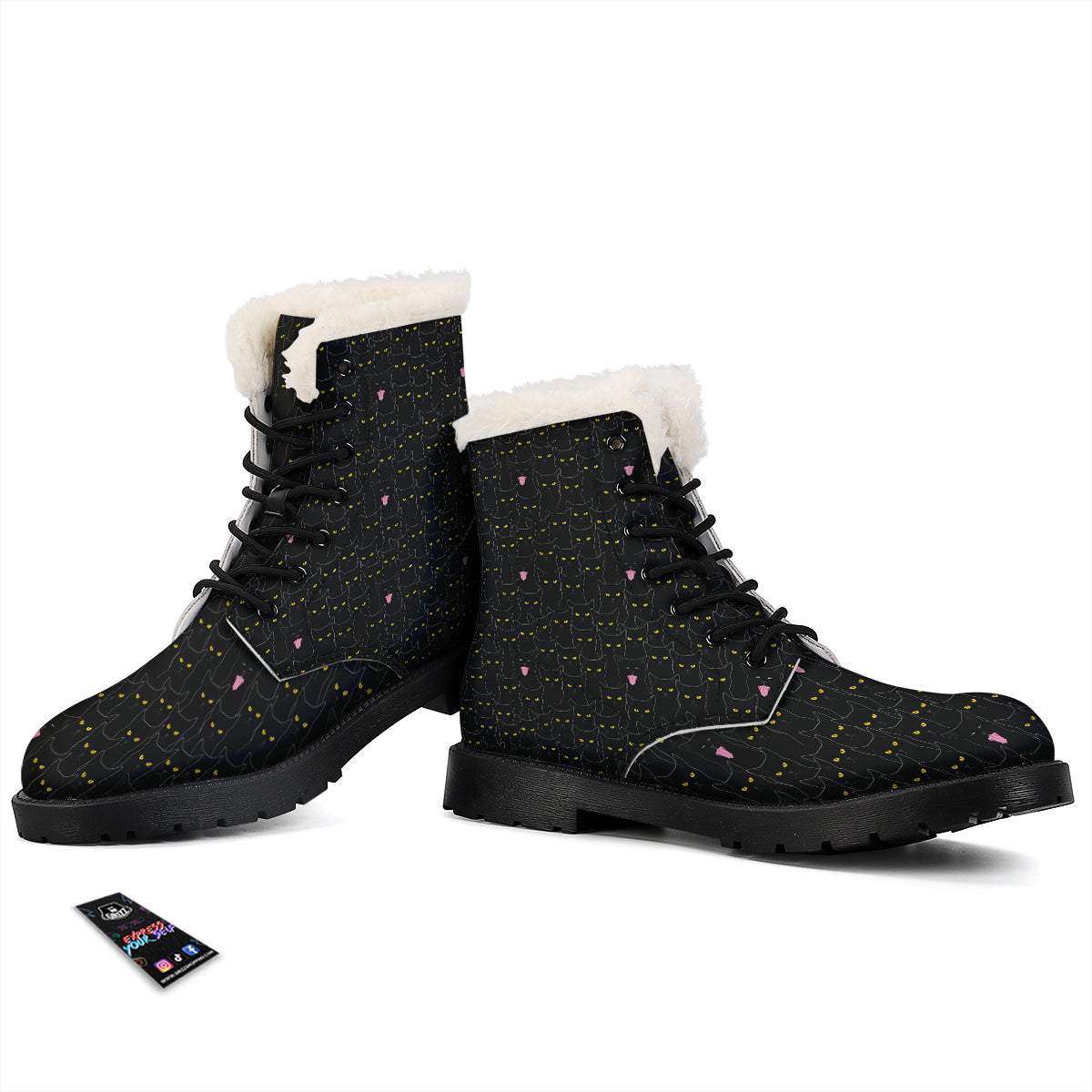Black Cats Eyes Yellow Print Pattern Winter Boots-grizzshop