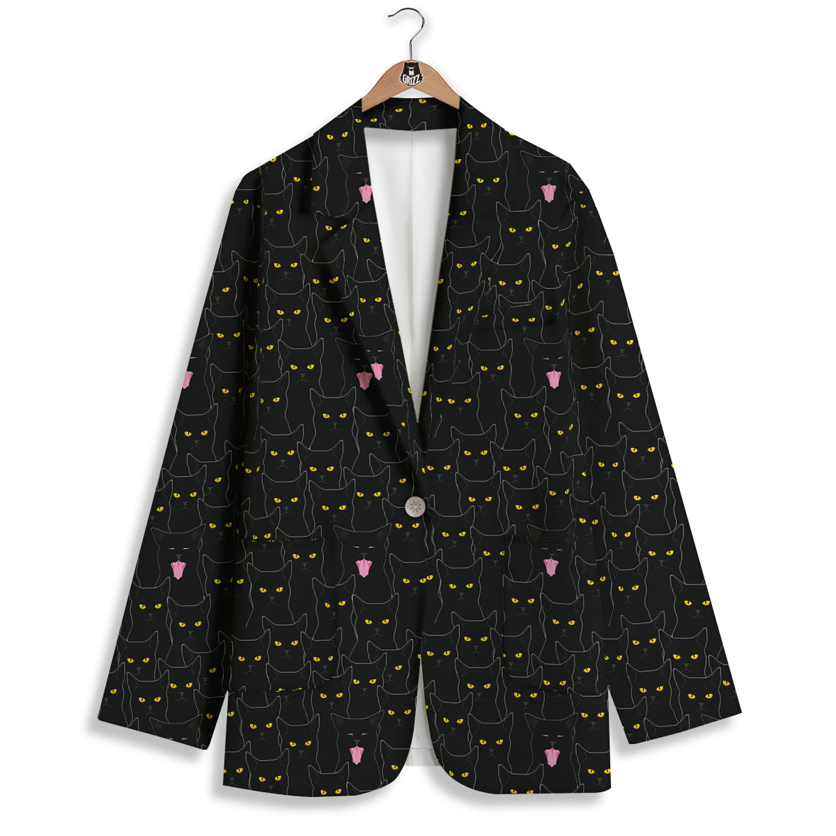 Black Cats Eyes Yellow Print Pattern Women's Blazer-grizzshop
