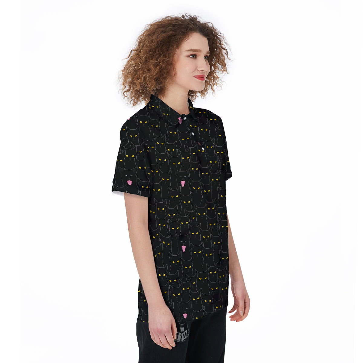 Black Cats Eyes Yellow Print Pattern Women's Golf Shirts-grizzshop