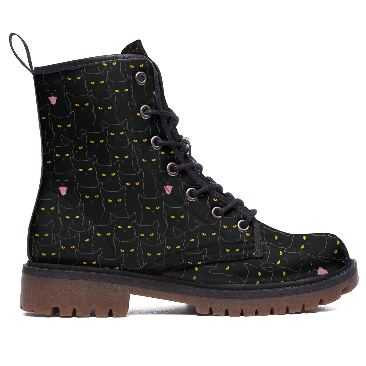 Black Cats Eyes Yellow Print Pattern Work Boots-grizzshop