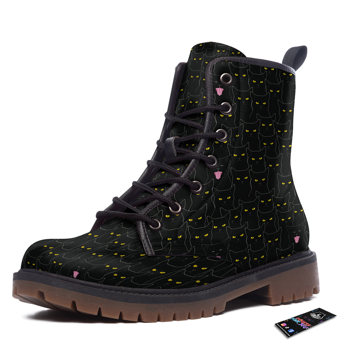 Black Cats Eyes Yellow Print Pattern Work Boots-grizzshop