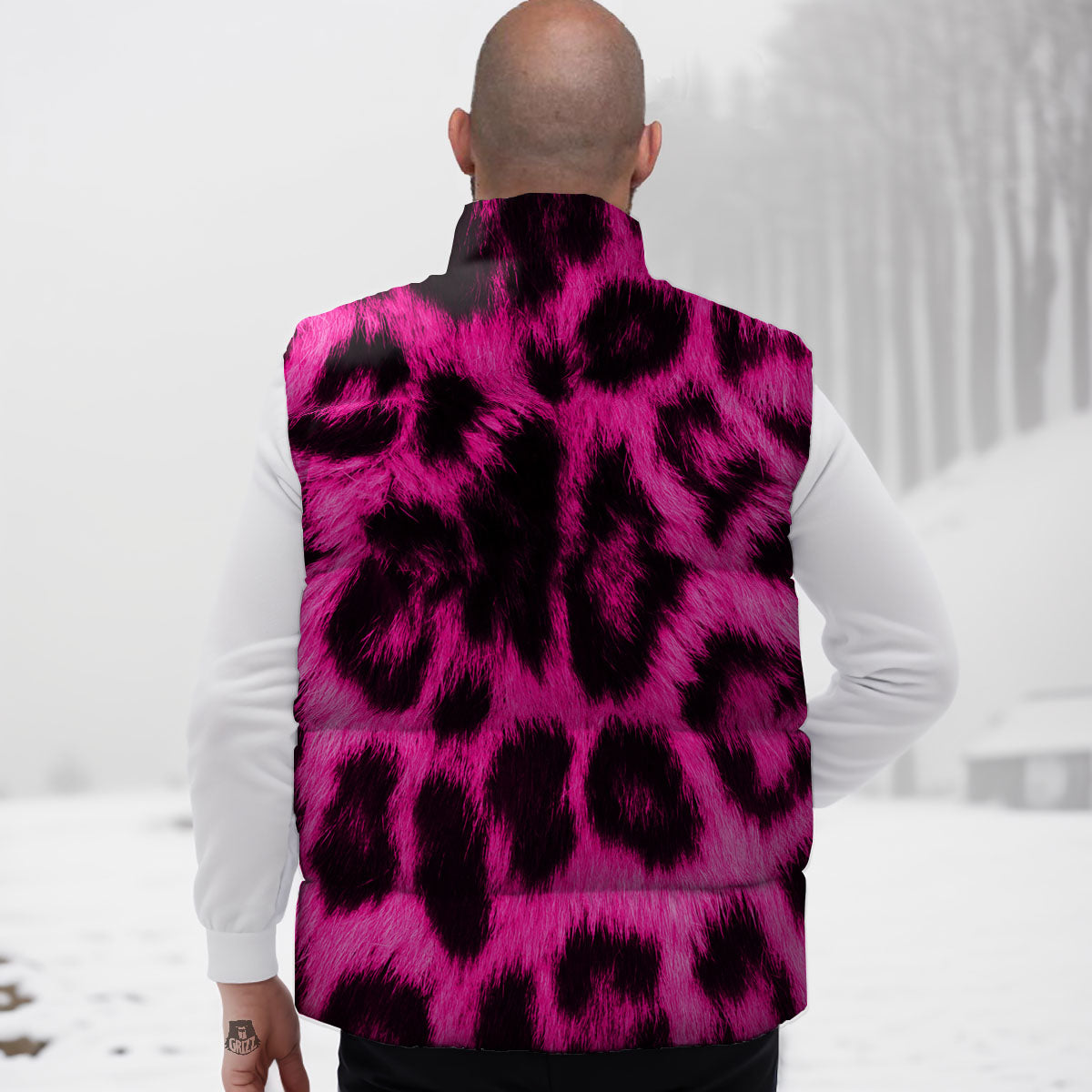 Black Cheetah And Hot Pink Print Down Vest