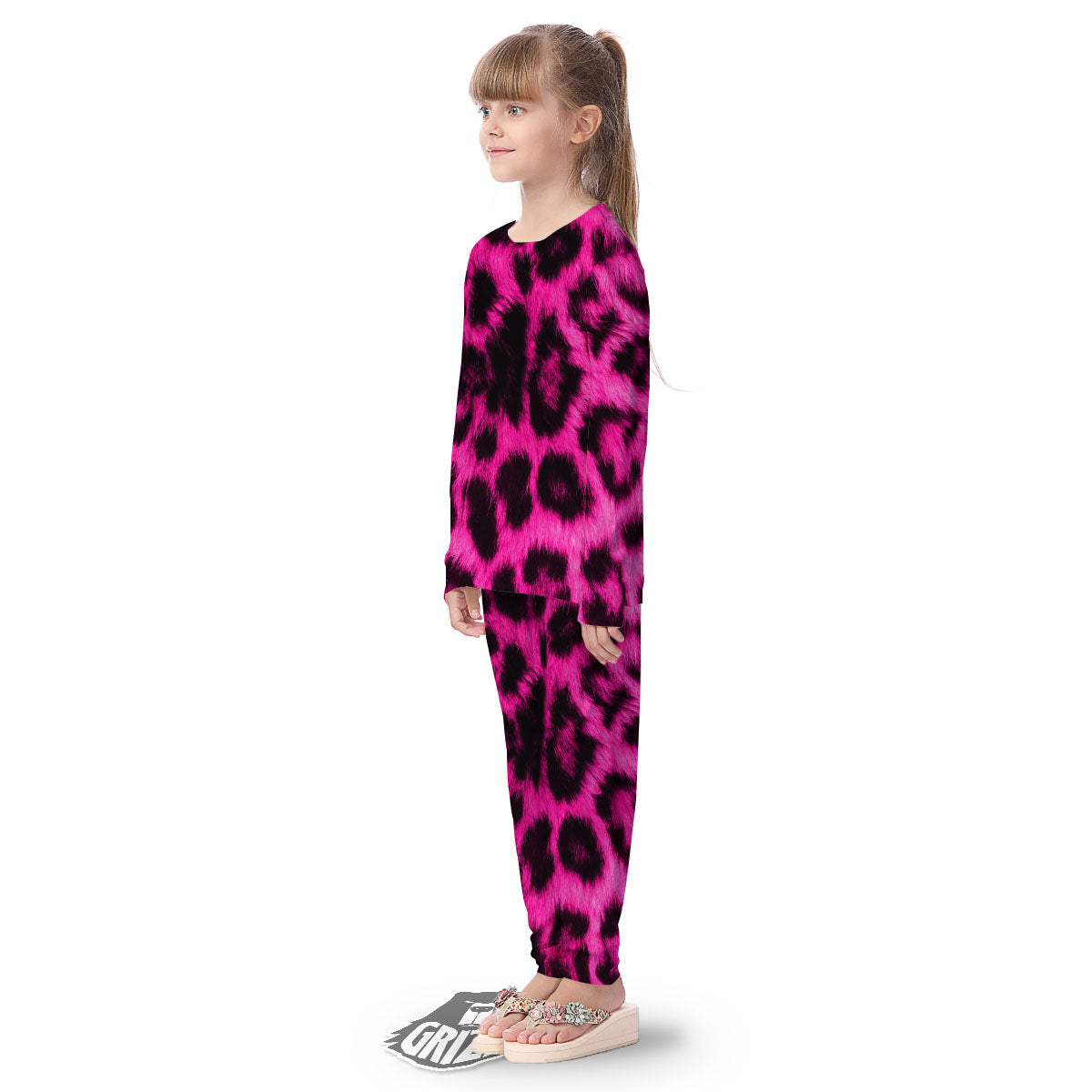 Black Cheetah And Hot Pink Print Kid's Pajamas-grizzshop