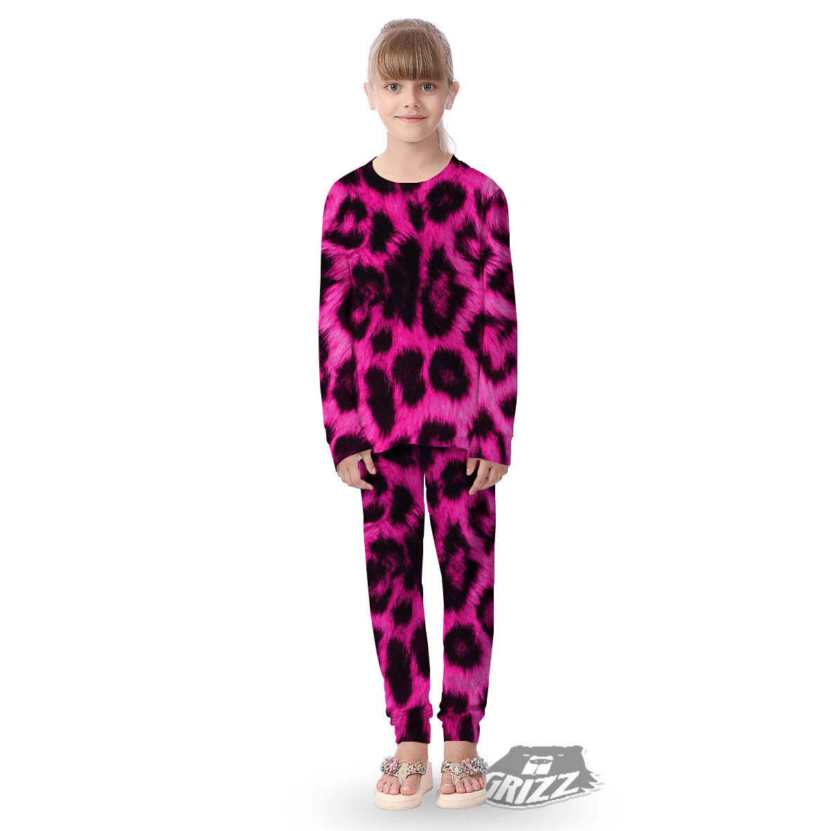 Black Cheetah And Hot Pink Print Kid's Pajamas-grizzshop