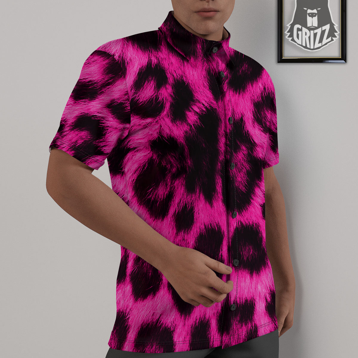 Black Cheetah And Hot Pink Print Untucked Shirts-grizzshop