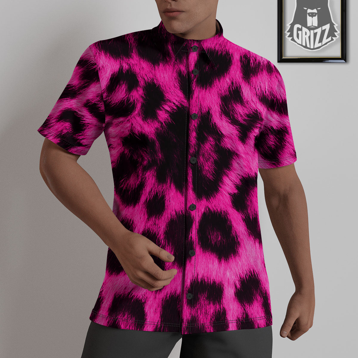 Black Cheetah And Hot Pink Print Untucked Shirts-grizzshop