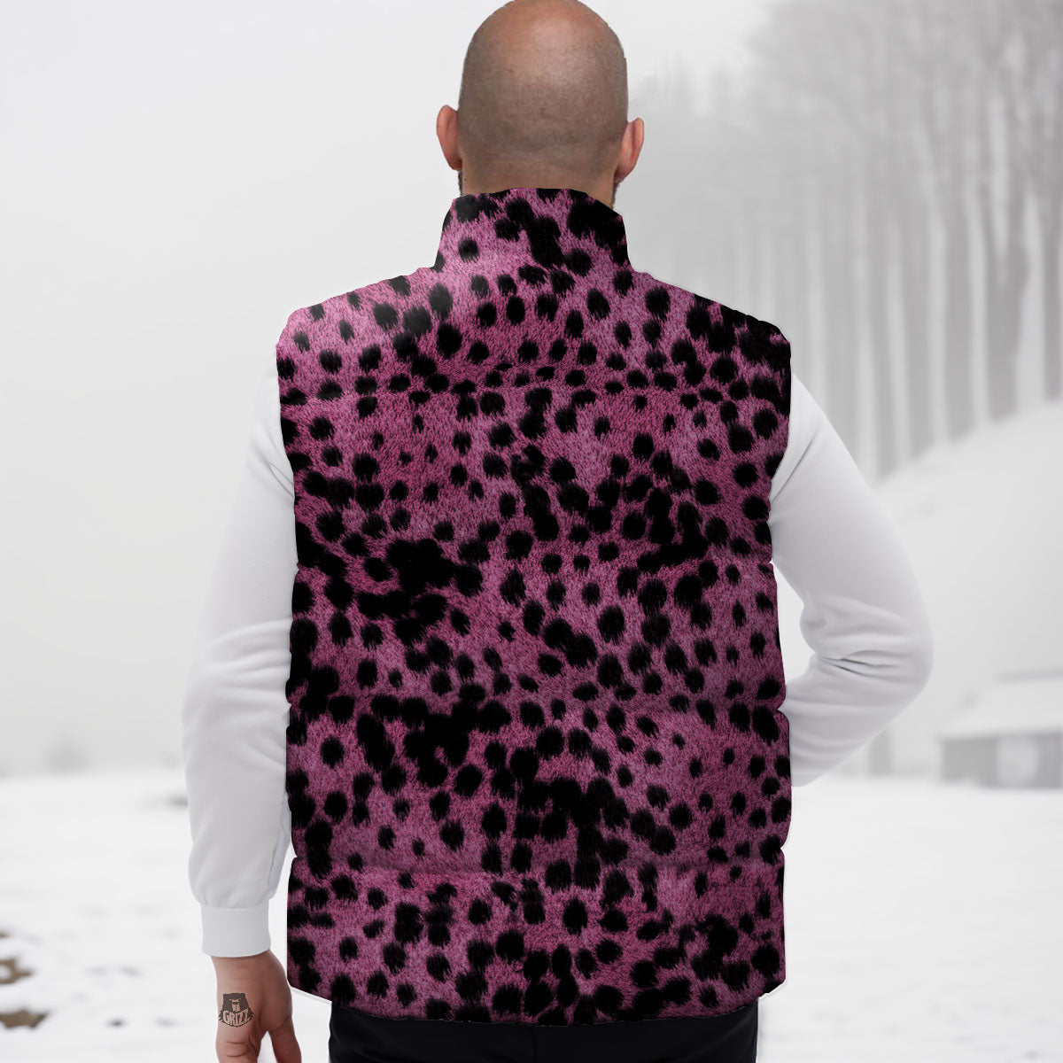 Black Cheetah And Hot Purple Print Down Vest