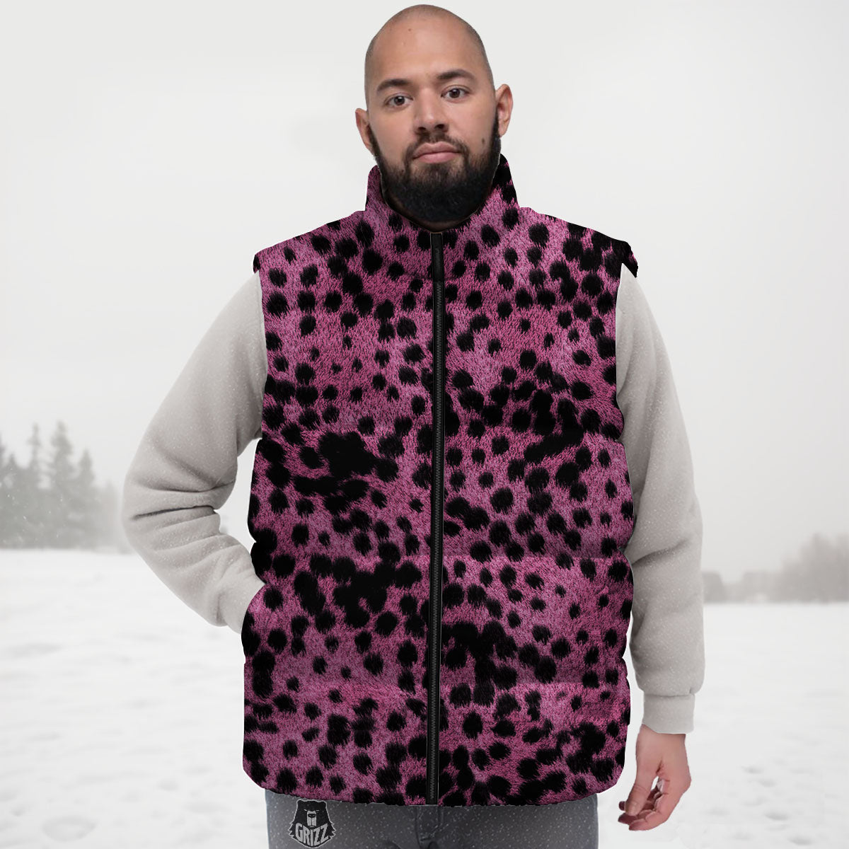 Black Cheetah And Hot Purple Print Down Vest