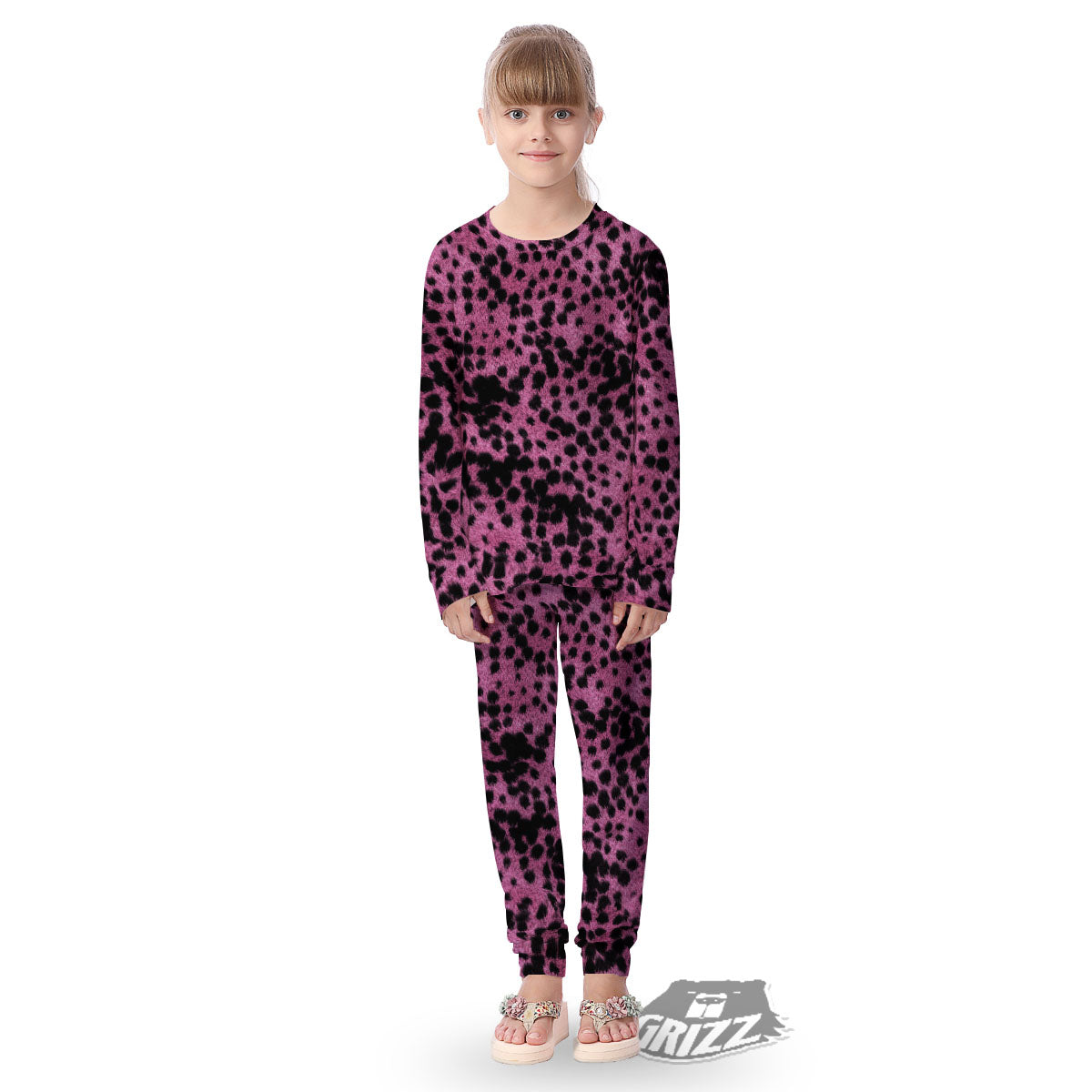 Black Cheetah And Hot Purple Print Kid's Pajamas-grizzshop