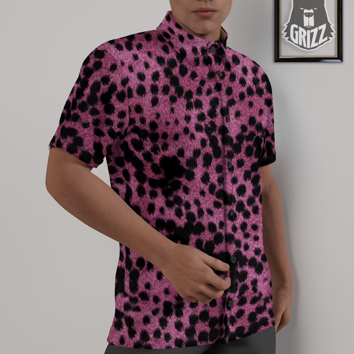 Black Cheetah And Hot Purple Print Untucked Shirts-grizzshop