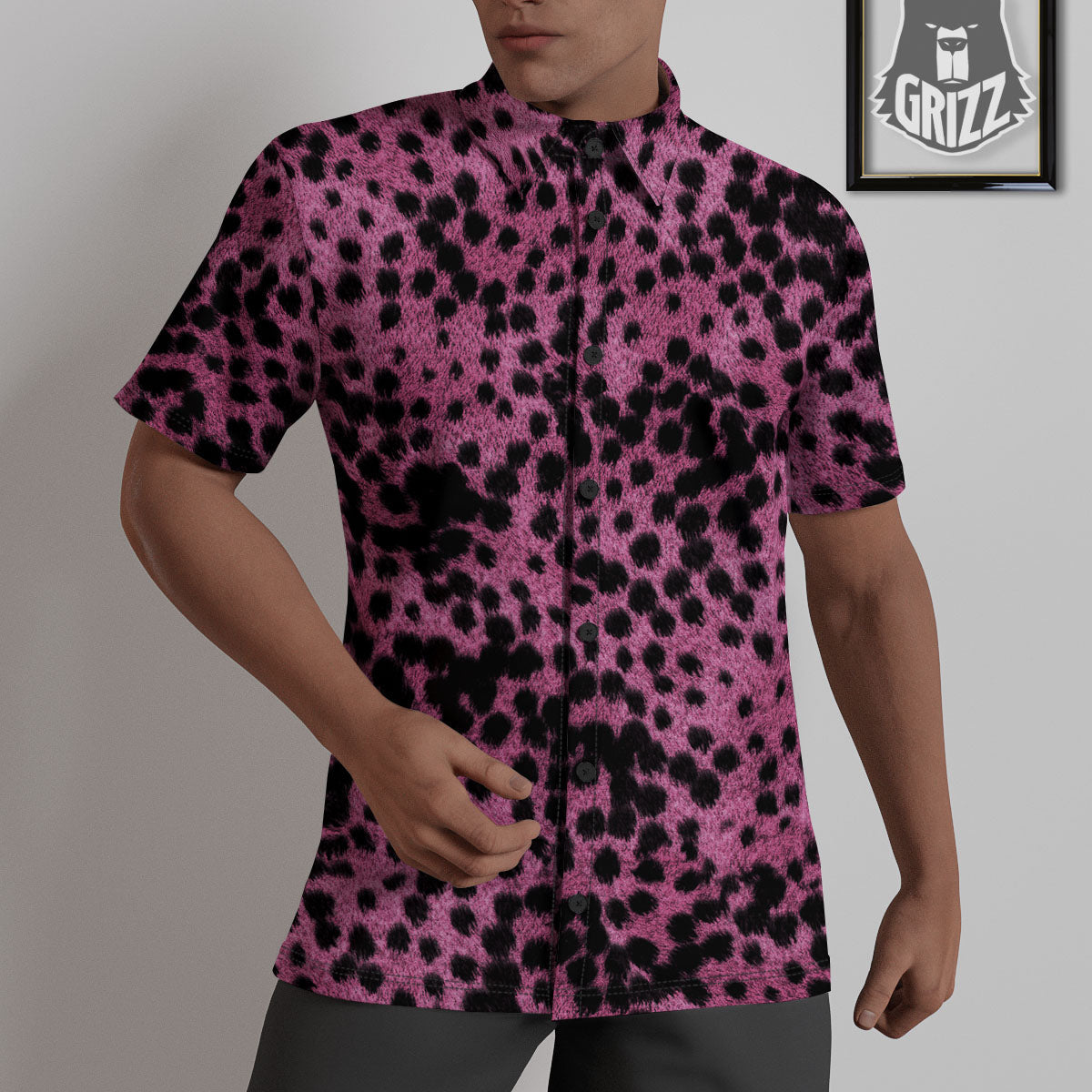 Black Cheetah And Hot Purple Print Untucked Shirts-grizzshop