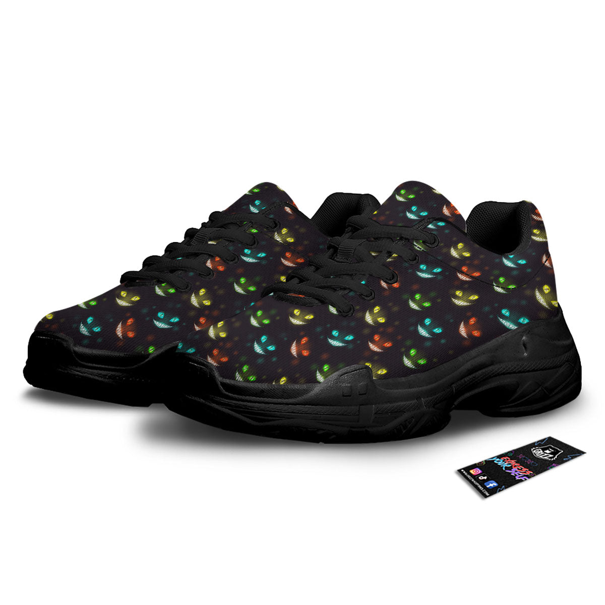 Black Cheshire Cat Print Pattern Black Chunky Shoes-grizzshop