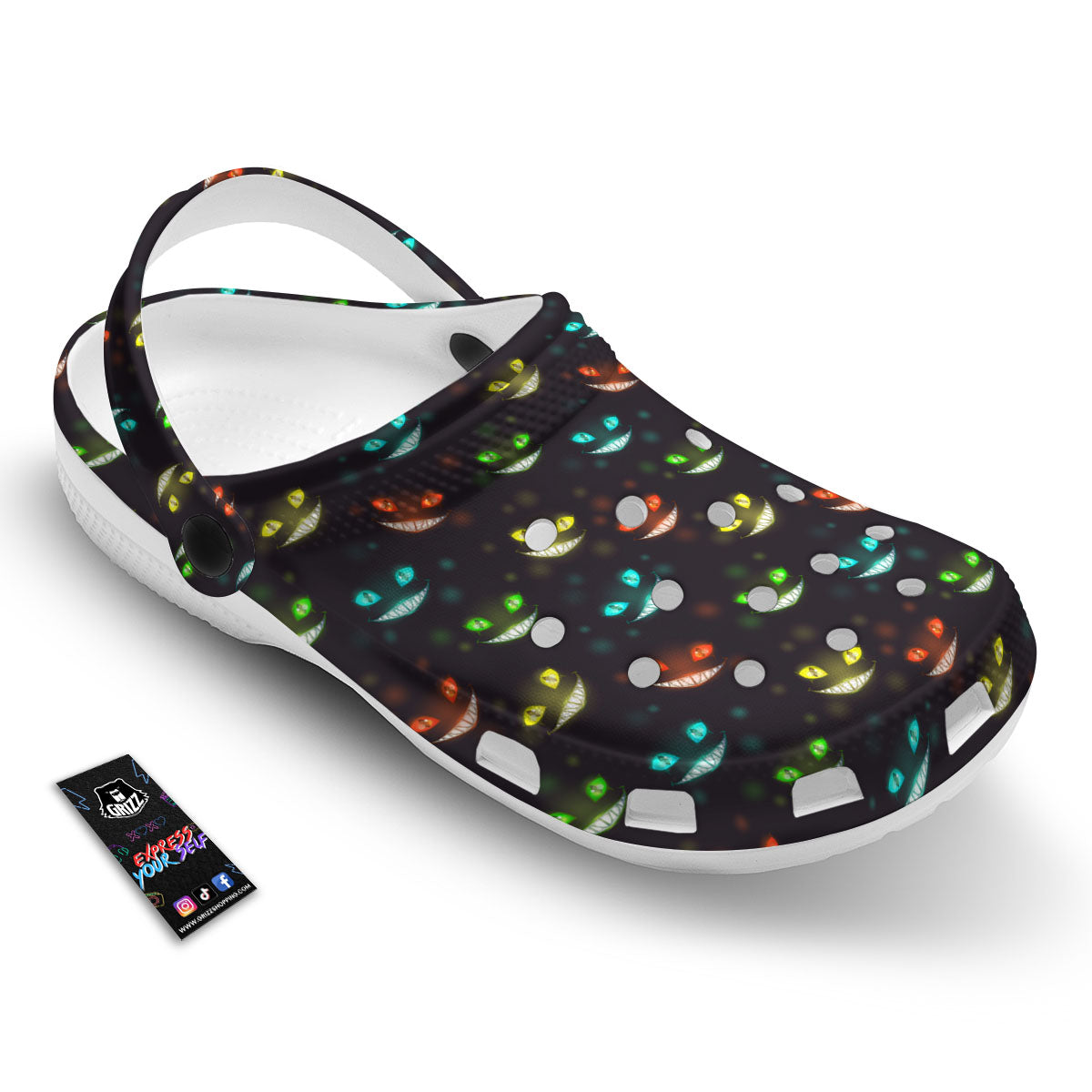 Black Cheshire Cat Print Pattern Clog-grizzshop