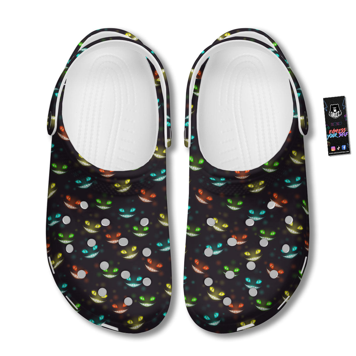Black Cheshire Cat Print Pattern Clog-grizzshop